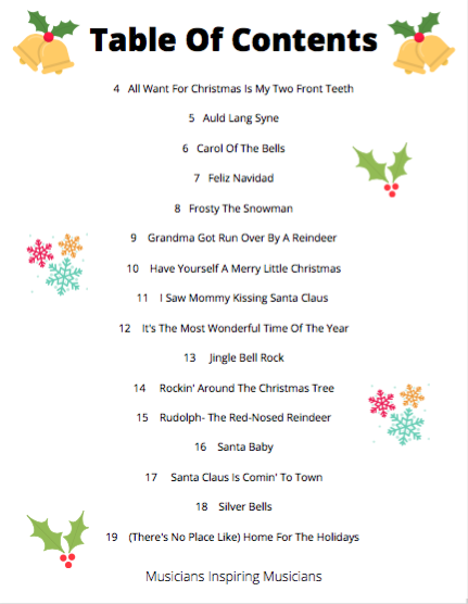 Easy Piano Christmas Ebook Table Of Contents